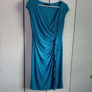 Black Label Blue Ruched Wrap Midi Dress